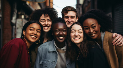 Celebrating Unity, A Friendship Embracing Diversity from Different Racial and Ethnic - obrazy, fototapety, plakaty