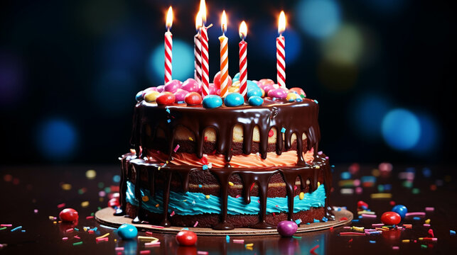 birthday cake with candles high definition(hd) photographic creative image