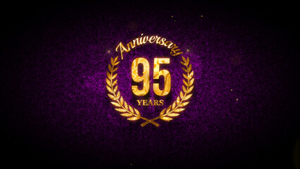 Luxury 95 years Anniversary Laurel Wreath Label Gold Texture On Dark Purple Shiny Micro Turbulence Waves Grainy Pattern Texture Effect Background