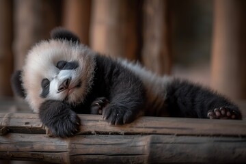 A tranquil adorable sleeping baby panda