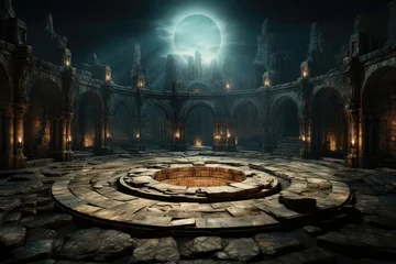  Antique arena podium for battles, marble columns, moon and night, ancient Rome © Marat