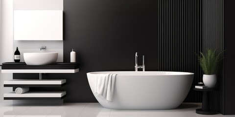 Fototapeta na wymiar Contemporary black and white bathroom design with minimalist style.
