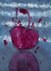 Artistic Red Cherry Painting on the Grey Background