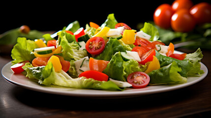 colorful salad composed of crisp lettuce, cherry tomatoes, and vibrant bell peppers, embodying the essence of a nutritious and refreshing meal