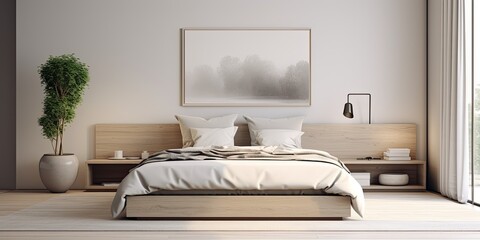 Fototapeta na wymiar Minimalist bedroom with a cozy interior.
