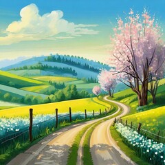landscape with road and trees