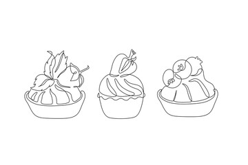 Continuous one line drawing of cake slices with strawberries, blueberry. - 728569465