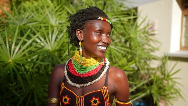 Beautiful Karamojong Woman Preparing For Her Wedding In Uganda, Africa - Close Up