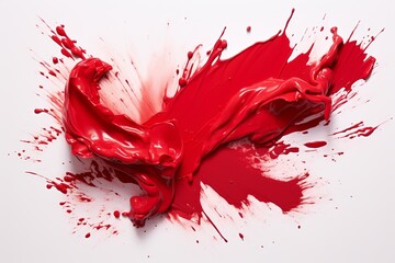 Striking red lipstick smear on white backdrop, showcasing iconic beauty product in alluring artistry