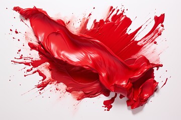 Bold red lipstick smear on white background - beautiful artistry and allure of iconic beauty product - obrazy, fototapety, plakaty