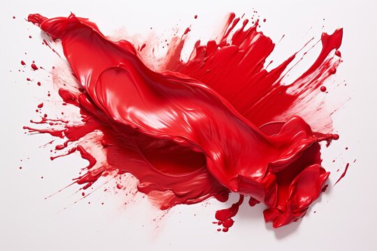 Bold red lipstick smear on white background - beautiful artistry and allure of iconic beauty product