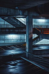 Fototapeta premium An empty multi level parking lot at night