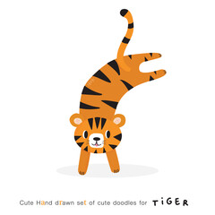 Hand drawing doodle cute tiger,  tiger vector illustration for t-shirt ,card, poster design for kids. Vector illustration design for fashion fabrics, textile graphics, prints, cute animal 