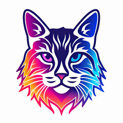 Neon flat cat logo illustration. 