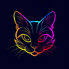 Neon flat cat logo illustration. 