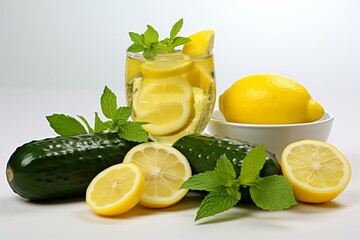 Delicious homemade lemonade with fresh mint, sliced cucumber, and zesty lemon - summer refreshment