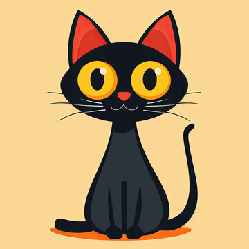 Cute black cat sitting illustration.