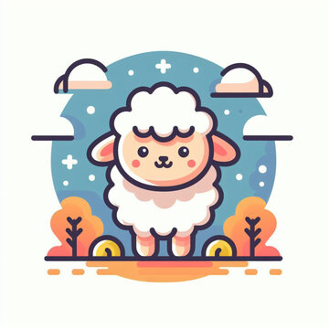 flat logo of Vector lamb illustration vector cute