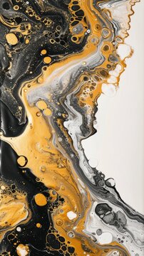 a Gold and Black swirl pattern wallpaper with bubbles, in the style of conceptual painting, delicate chromatics, fluid acrylics, white background, mixes painting and ceramics - generative ai