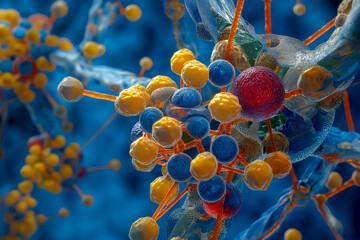 Electron microscopic structure of hydrogen atom,closeup, microphotography,intricate, scientific,color	