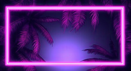 Fototapeta na wymiar Illuminated by neon lights, palm leaves adorn a vibrant frame, infusing the scene with a touch of tropical charm and modern flair.