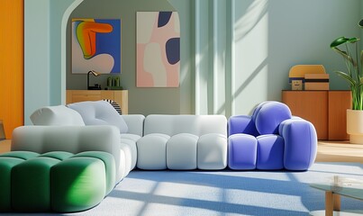 modern colorful living room with sofa, generative ai
