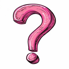 Pink question mark on a white background, cartoon style