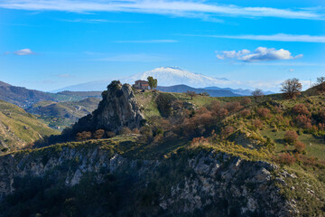 the verdant valleys and hills under the Etna Volcano in Sicily on a beautiful winter day in 2024
