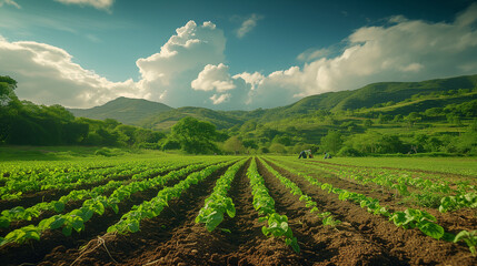 Fototapeta na wymiar Cultivating Green: A Picturesque Organic Farming Scene