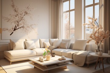 Elegant and comfortable apricot-themed interior design for a cozy apartment room