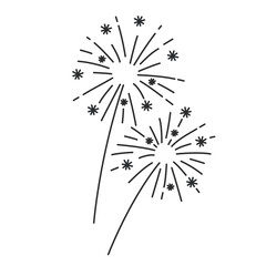 Fireworks sparkles and circle explosion sparks line icon. Thin black outline silhouette of burst and boom firework effects, lighting firecrackers celebration monochrome icon vector illustration