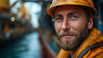 Portrait of empowered male maritime professional at work. Hard working man at the ship. Maritime concept. Work concept. Man concept. Male concept. Guy concept.