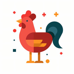 Graphic icon of a vector charming rooster in a flat design, vibrant and lively.