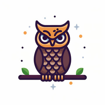 Minimalist logo of a vector wise owl in a flat design, symbolizing wisdom.