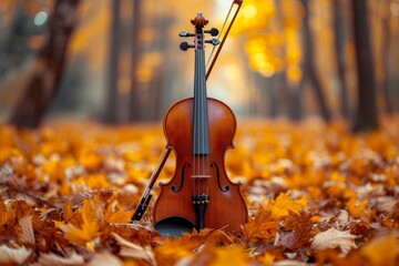 As the crisp autumn leaves dance around, a solitary violin rests in the branches, serenading the...