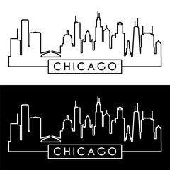Fototapeta premium Chicago skyline. Linear style..Chicago city single line. Editable vector file.