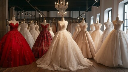 collection of wedding dresses.