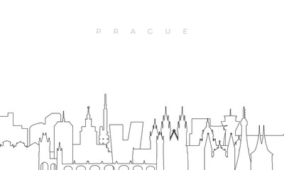 Outline Prague skyline. Trendy template with Prague buildings and landmarks in line style. Stock vector design.