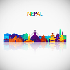 Nepal skyline silhouette in colorful geometric style. Symbol for your design. Vector illustration.