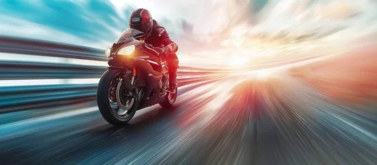 Foto op Plexiglas Motorbike. Professional motorcyclist riding at high speed on the road © Oleksandr