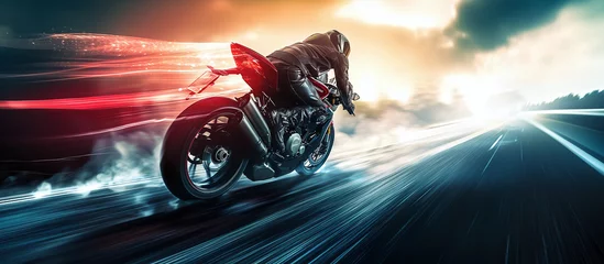 Foto op Canvas Motorbike. Professional motorcyclist riding at high speed on the road © Oleksandr