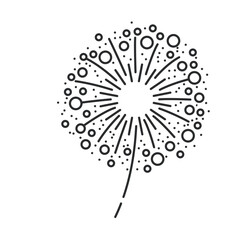 Fireworks circle explosion with sparks line icon. Thin black outline silhouette of congratulation sparkle of dandelion shape, firework monochrome icon, festive flash element vector illustration