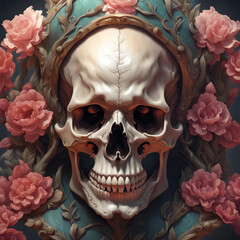 Totenkopf Bild mit Rosen