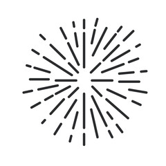 Obraz premium Fireworks with circle light rays line icon. Thin black outline silhouette of round sparks burst, radial firework minimal monochrome icon, firecracker explosion display element vector illustration