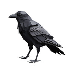 Fototapeta premium Geometric Black Crow Illustration; Abstract Raven on Rubble; Low Poly Crow Artwork