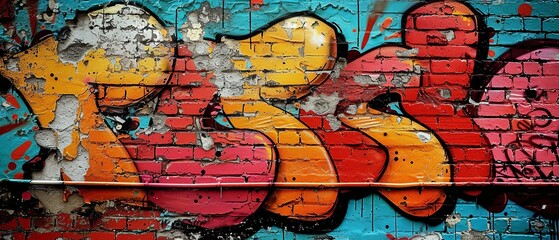 Colorful Graffiti Art on Urban Brick Wall banner background
