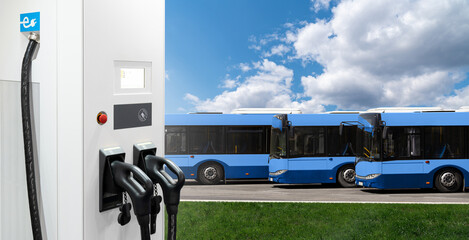 Electric buses with charging station.