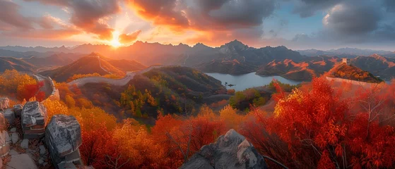 Foto op Aluminium AI-generated image of the breathtaking autumn scenery of the Great Wall of China. © Rando