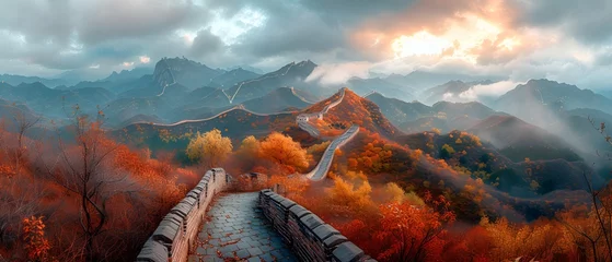 Fotobehang AI-generated image of the breathtaking autumn scenery of the Great Wall of China. © Rando