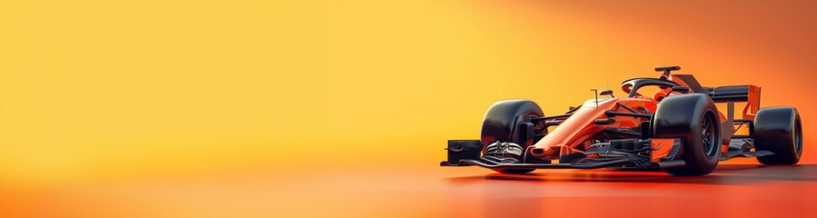 Obraz premium Stylish, fats racing car against vivid yellow background. Banner. Promotional material for sport events. Formula 1